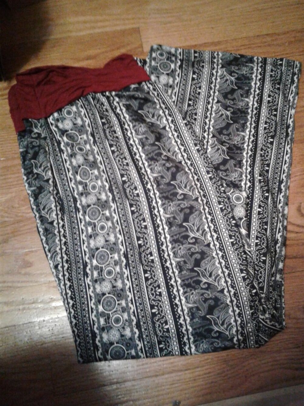 "B/W Fair Isle" Womens Stretchy Wide Leg Lounge Palazzo Fold Waist Pants 3XL